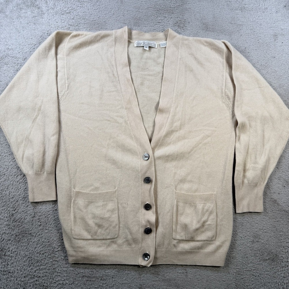 Danielle Martin Cardigan Sweater Womens Medium Beige 100% Cashmere Button Pocket